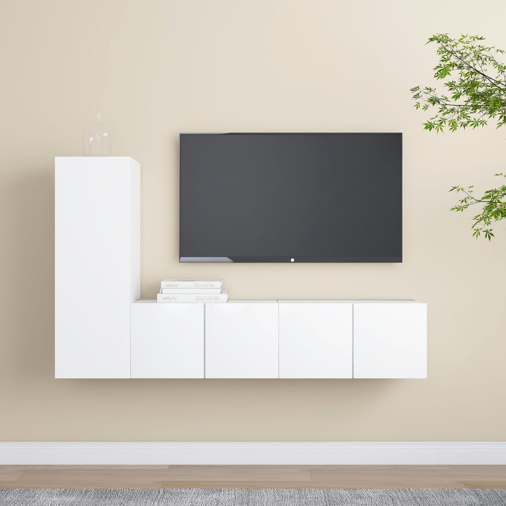 3 Piece TV Cabinet Set White Engineered Wood - The Home Maker