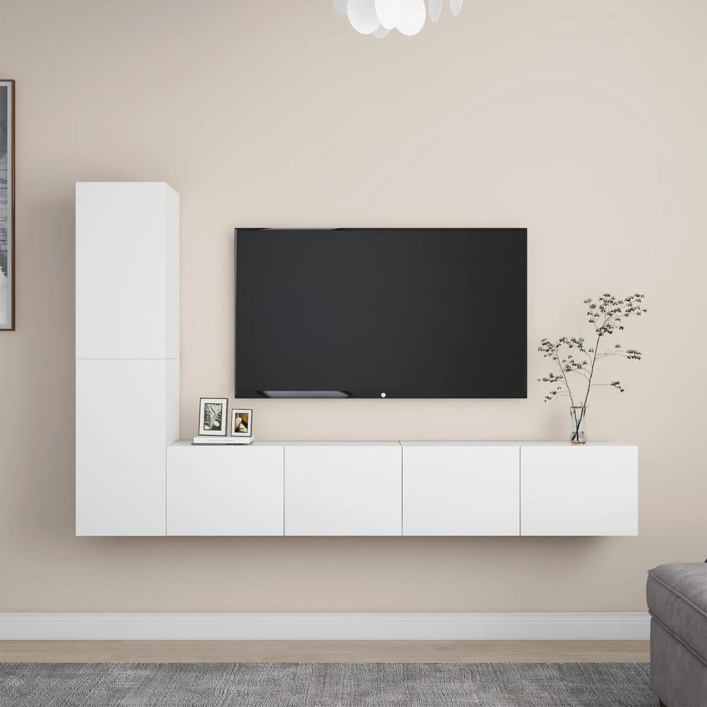 4 Piece TV Cabinet Set White Engineered Wood - Casper Homes