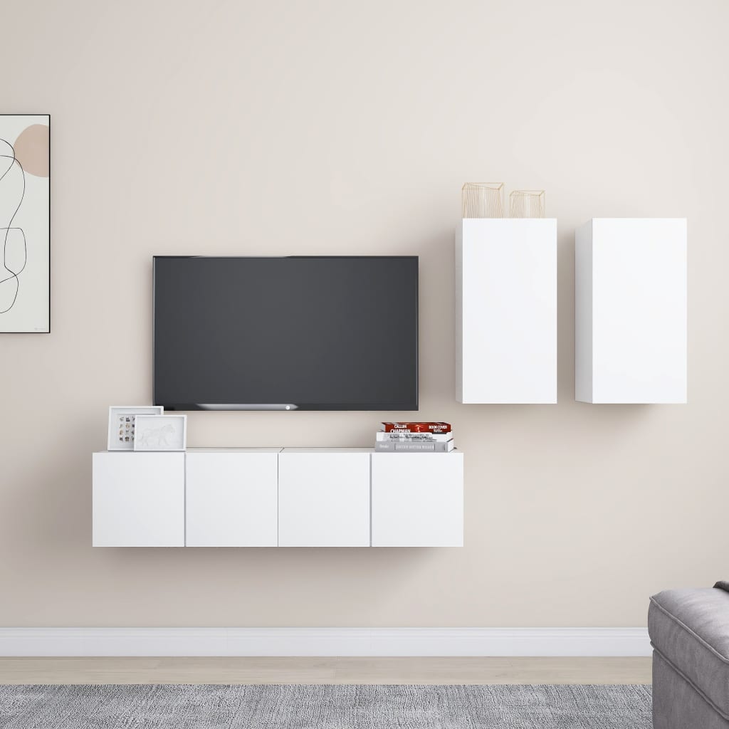 4 Piece TV Cabinet Set White Engineered Wood - Merkel Designers