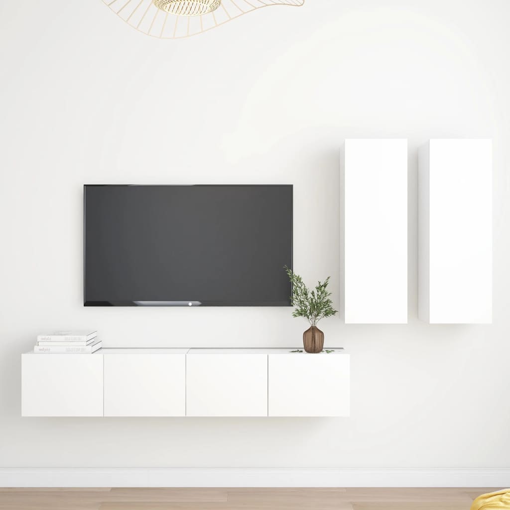 4 Piece TV Cabinet Set White Engineered Wood - Brittle & Co