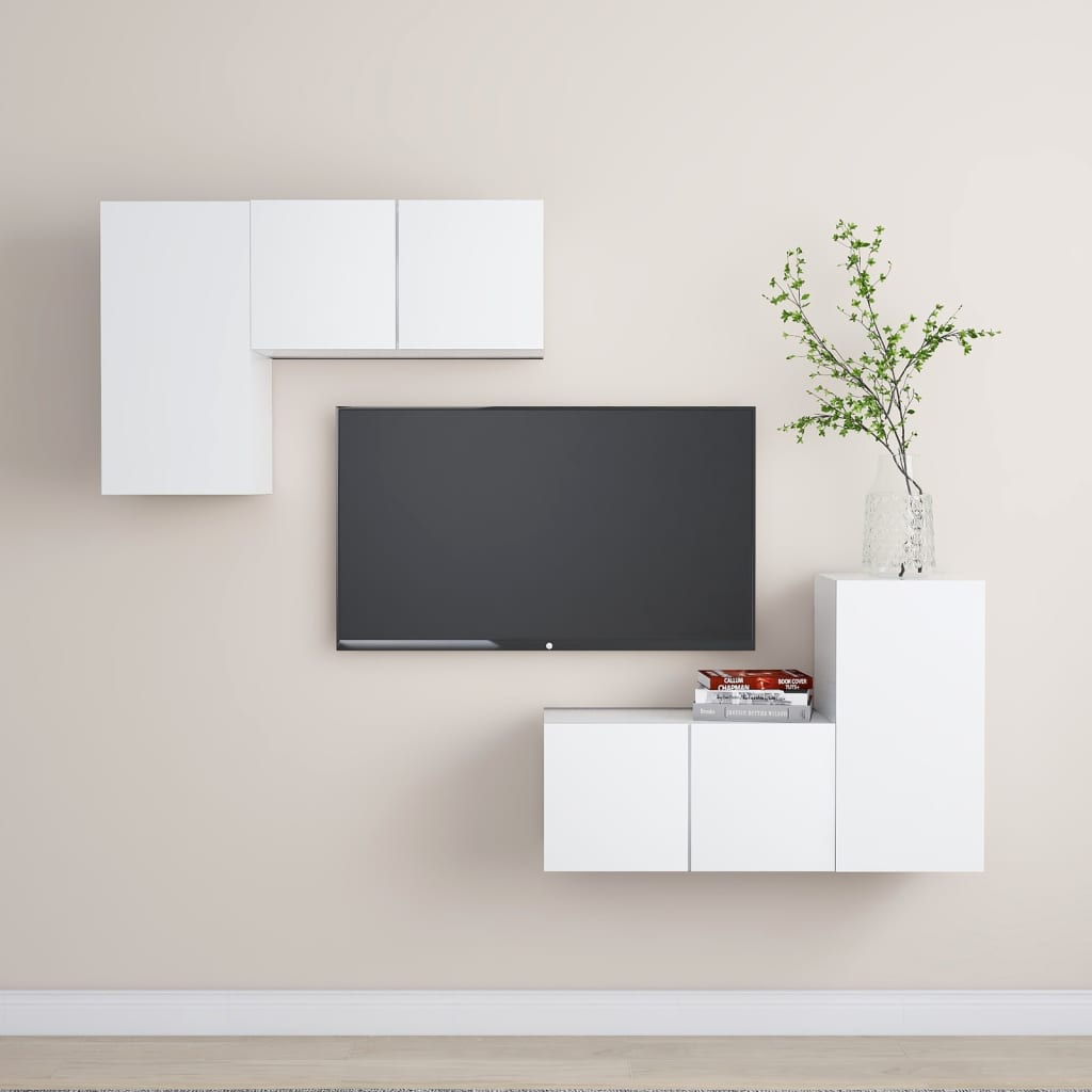 4 Piece TV Cabinet Set White Engineered Wood - Style and Chic