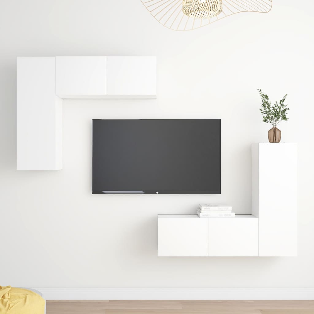 4 Piece TV Cabinet Set White Engineered Wood - Direct Imports