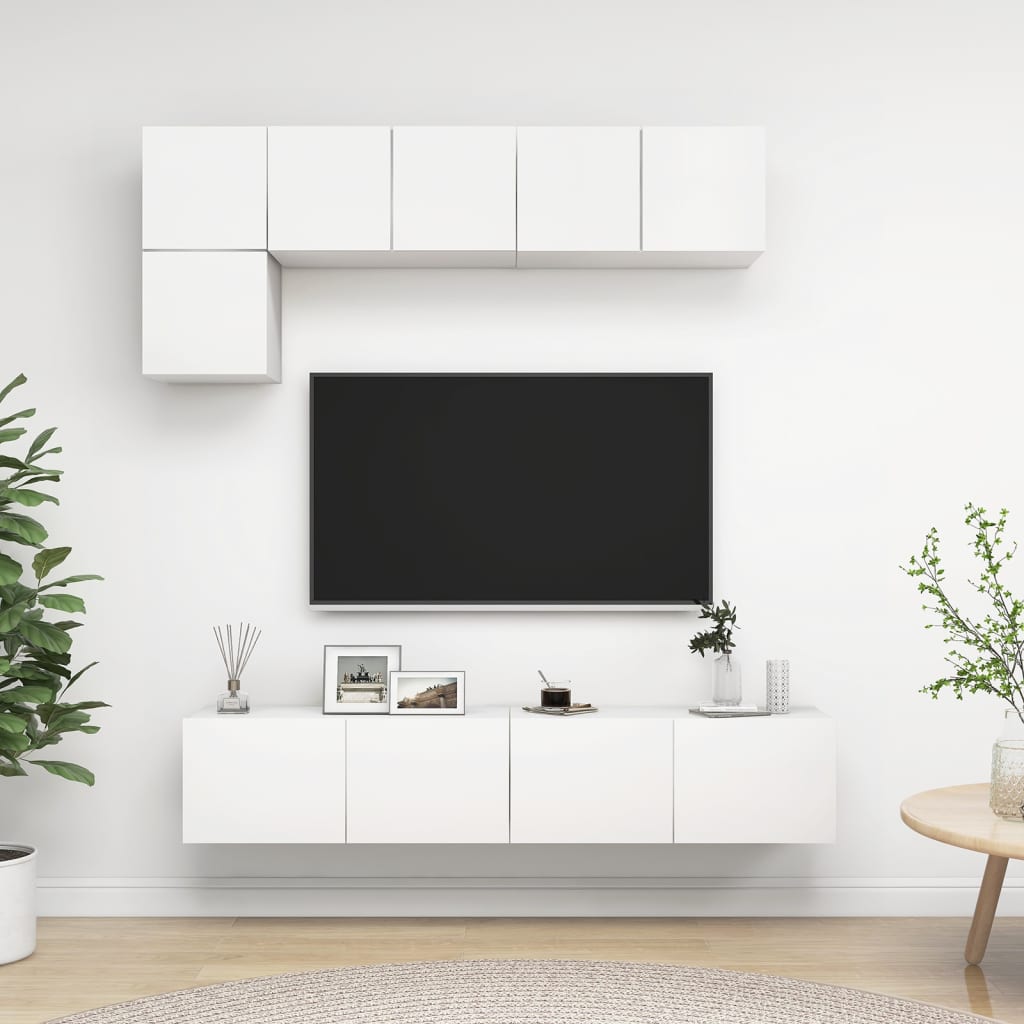 5 Piece TV Cabinet Set White Engineered Wood - Merkel Designers