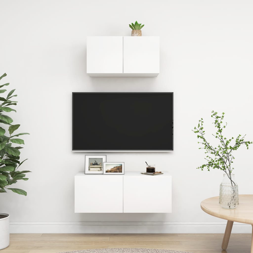 2 Piece TV Cabinet Set White Engineered Wood - Merlin Deals