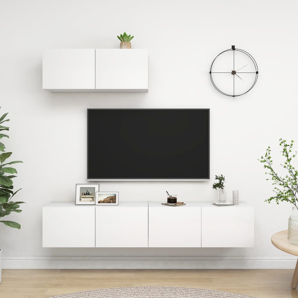 TV Cabinets 3 pcs White Engineered Wood - Brittle & Co