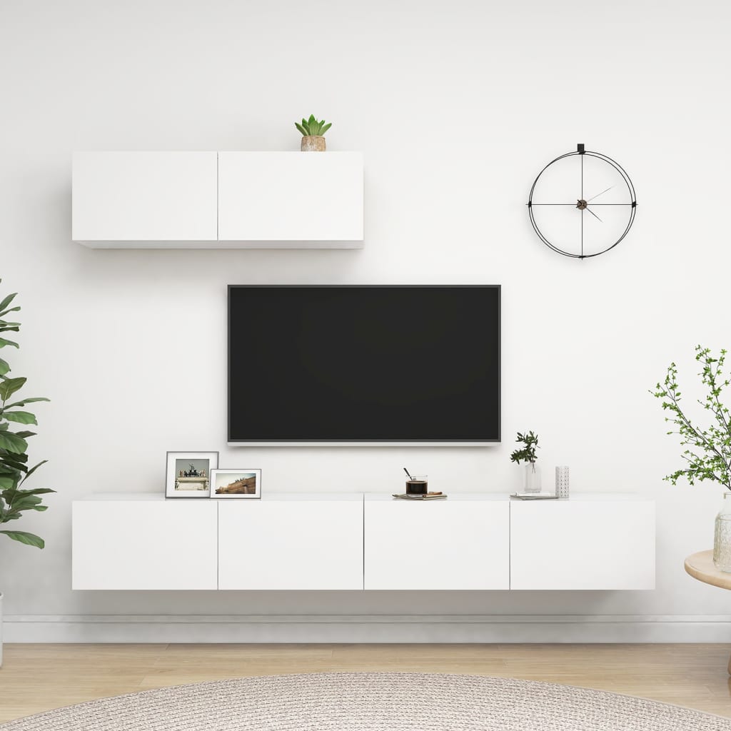 TV Cabinets 3 pcs White Engineered Wood - Brittle & Co