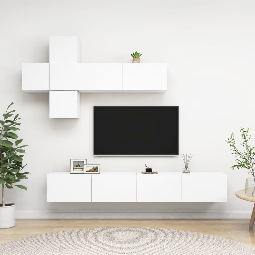 7 Piece TV Cabinet Set White Engineered Wood - Sid & Sam