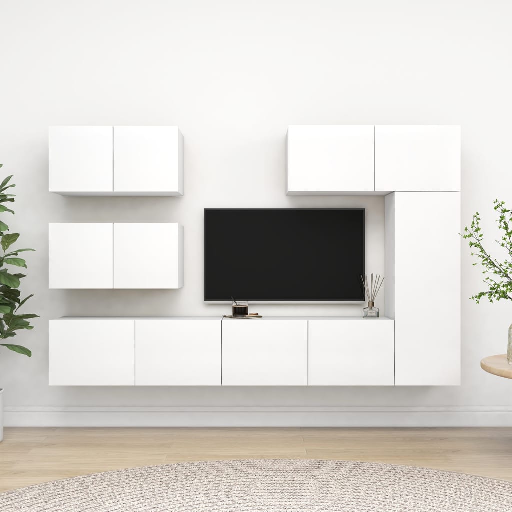 6 Piece TV Cabinet Set White Engineered Wood - The Home Maker