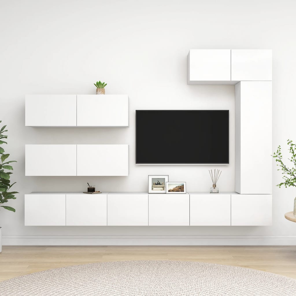 7 Piece TV Cabinet Set White Engineered Wood - The Home Maker