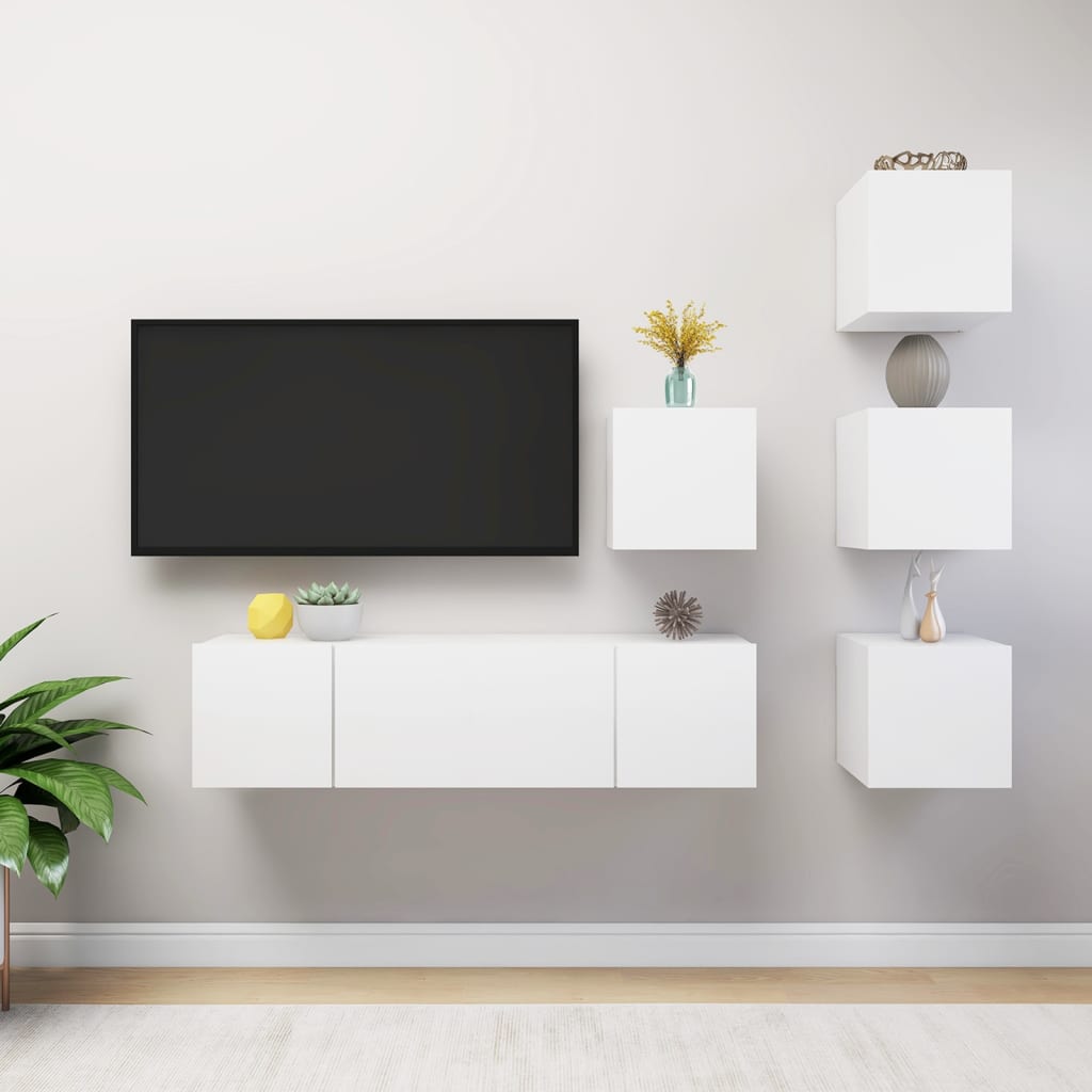 6 Piece TV Cabinet Set White Engineered Wood - Tyrell & Tyrell