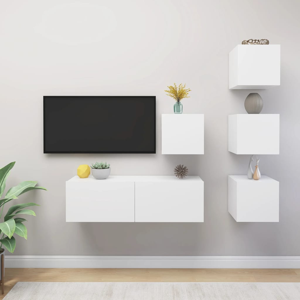 5 Piece TV Cabinet Set White Engineered Wood - The Home Maker