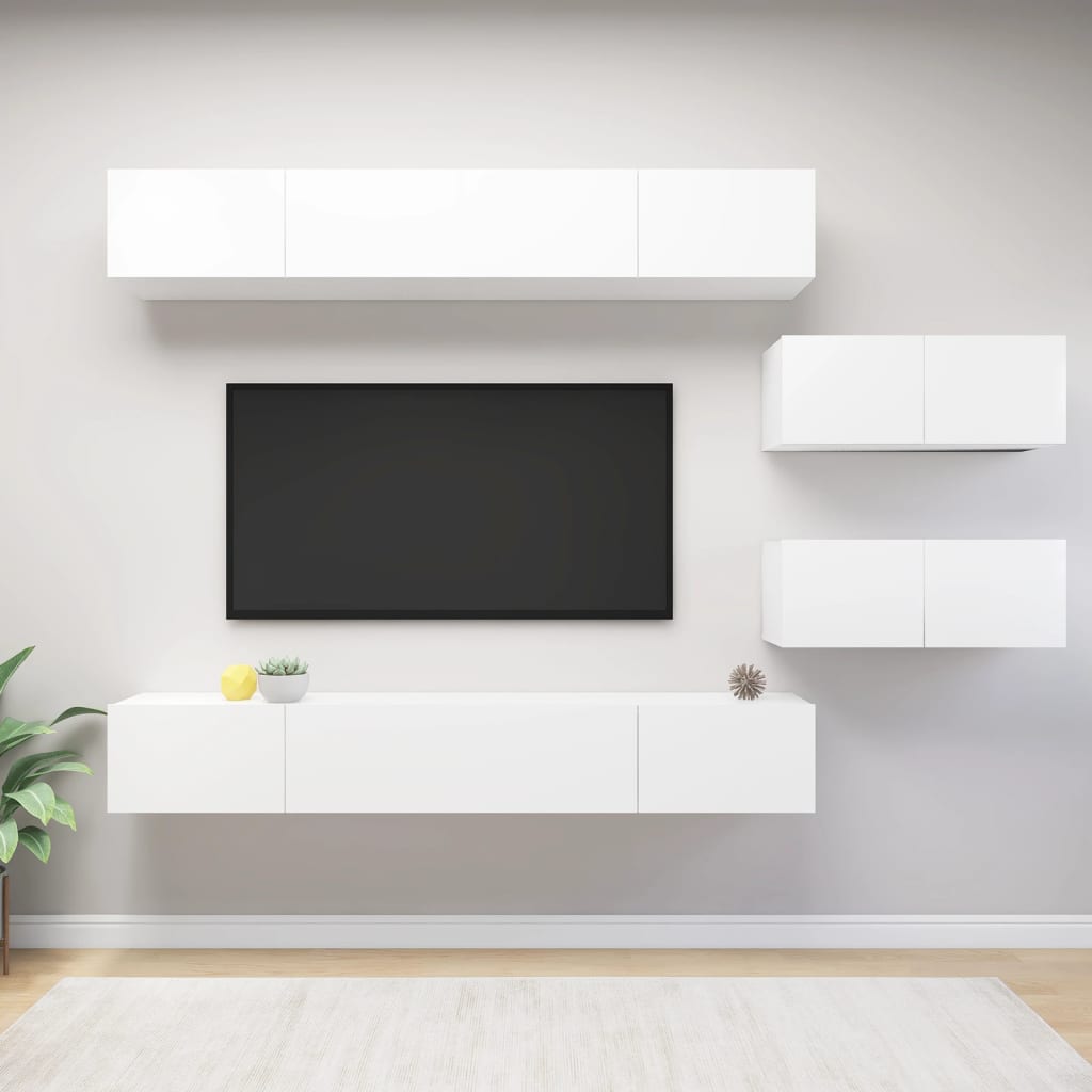 6 Piece TV Cabinet Set White Engineered Wood - Merkel Designers