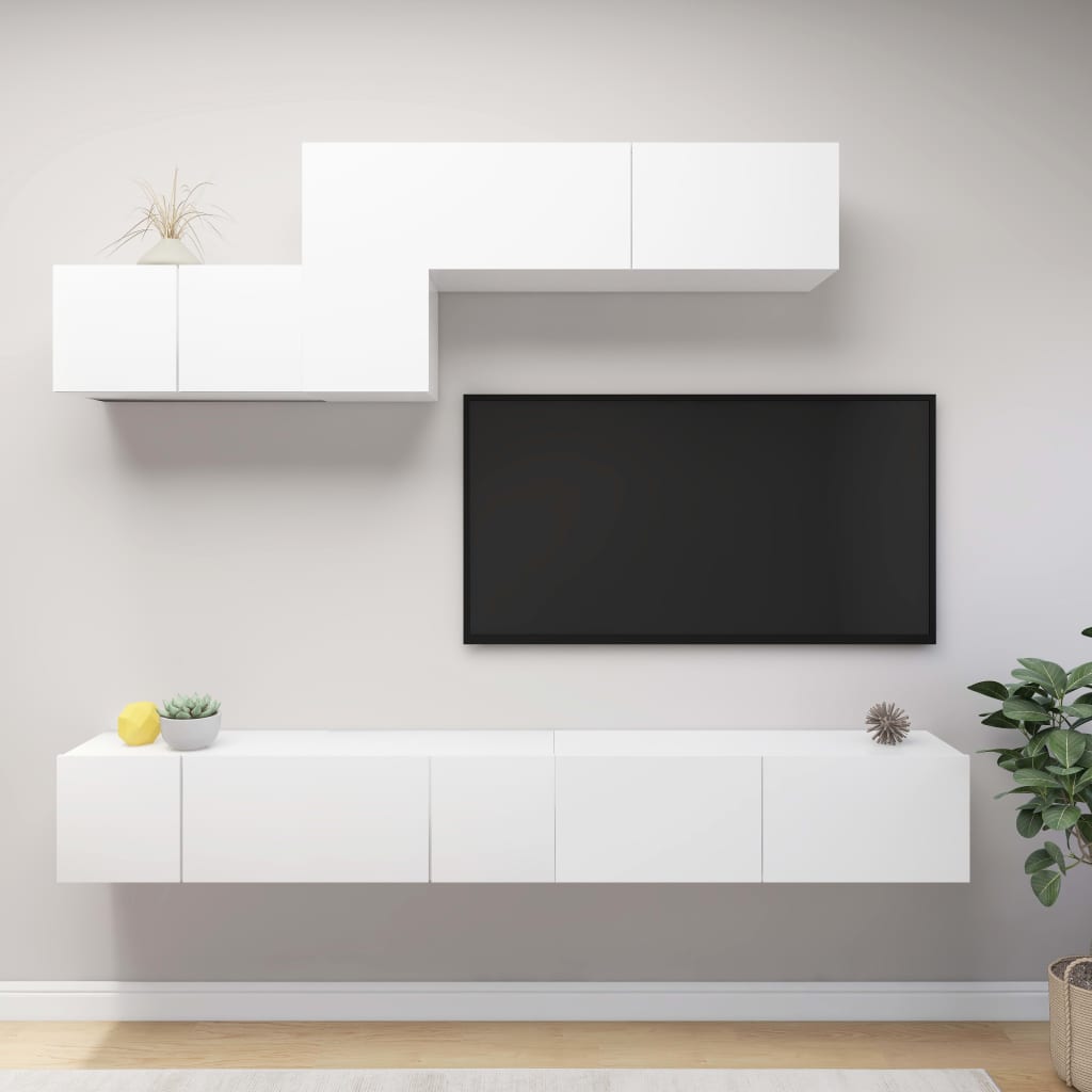 6 Piece TV Cabinet Set White Engineered Wood - Millennium Furniture