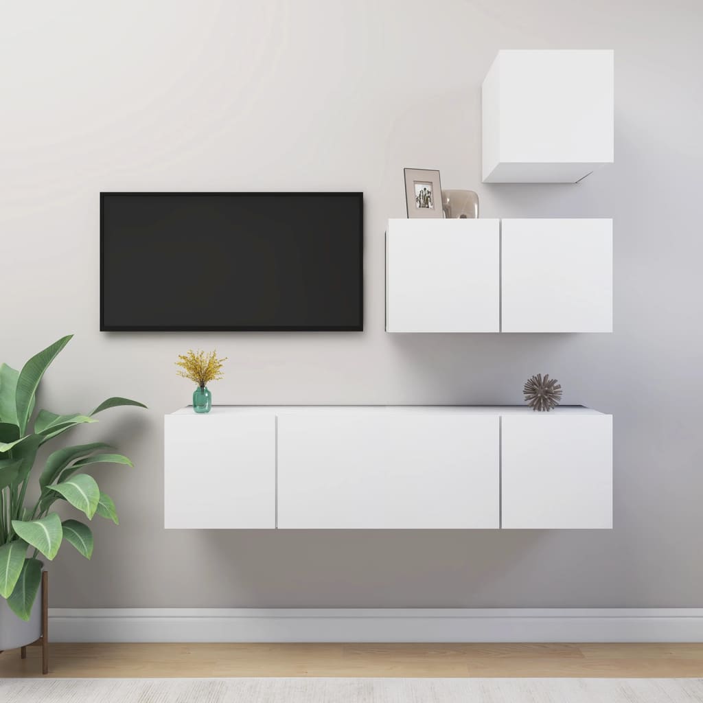 4 Piece TV Cabinet Set White Engineered Wood - The Home Maker