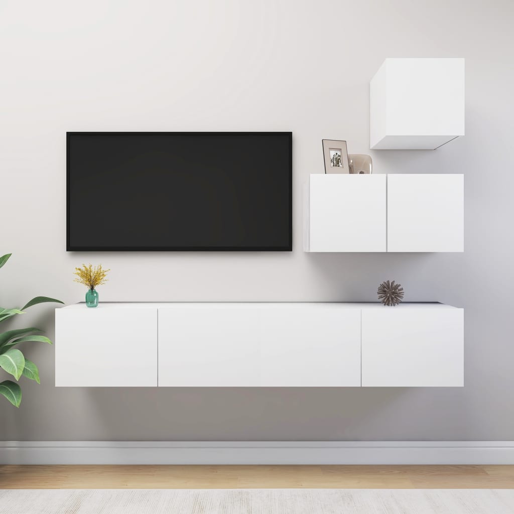4 Piece TV Cabinet Set White Engineered Wood - Sid & Sam