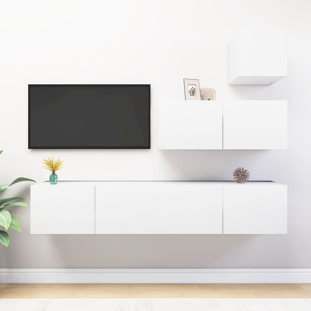 4 Piece TV Cabinet Set White Engineered Wood - The Home Maker
