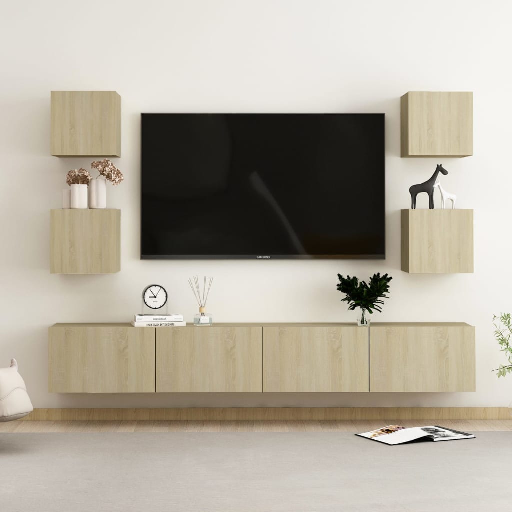 6 Piece TV Cabinet Set Sonoma Oak Engineered Wood - Millennium Furniture