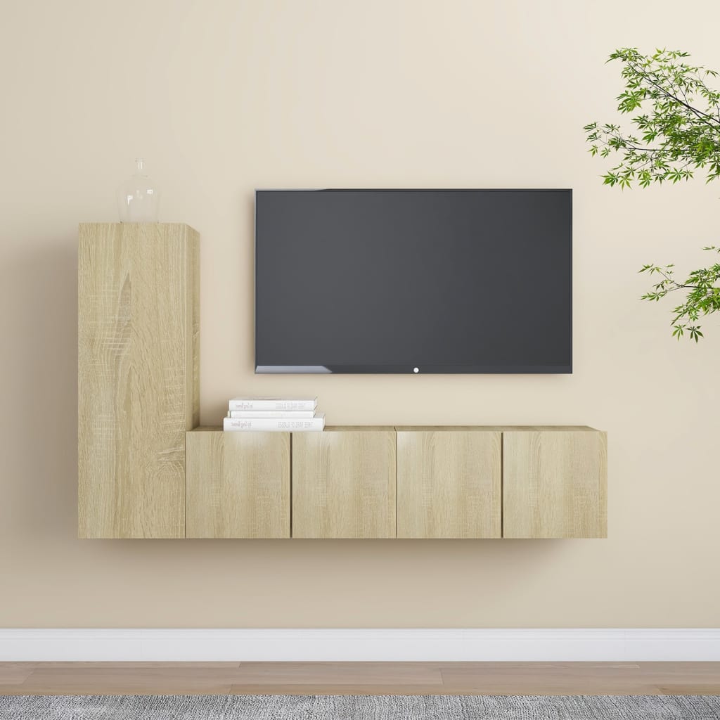 3 Piece TV Cabinet Set Sonoma Oak Engineered Wood - Merkel Designers