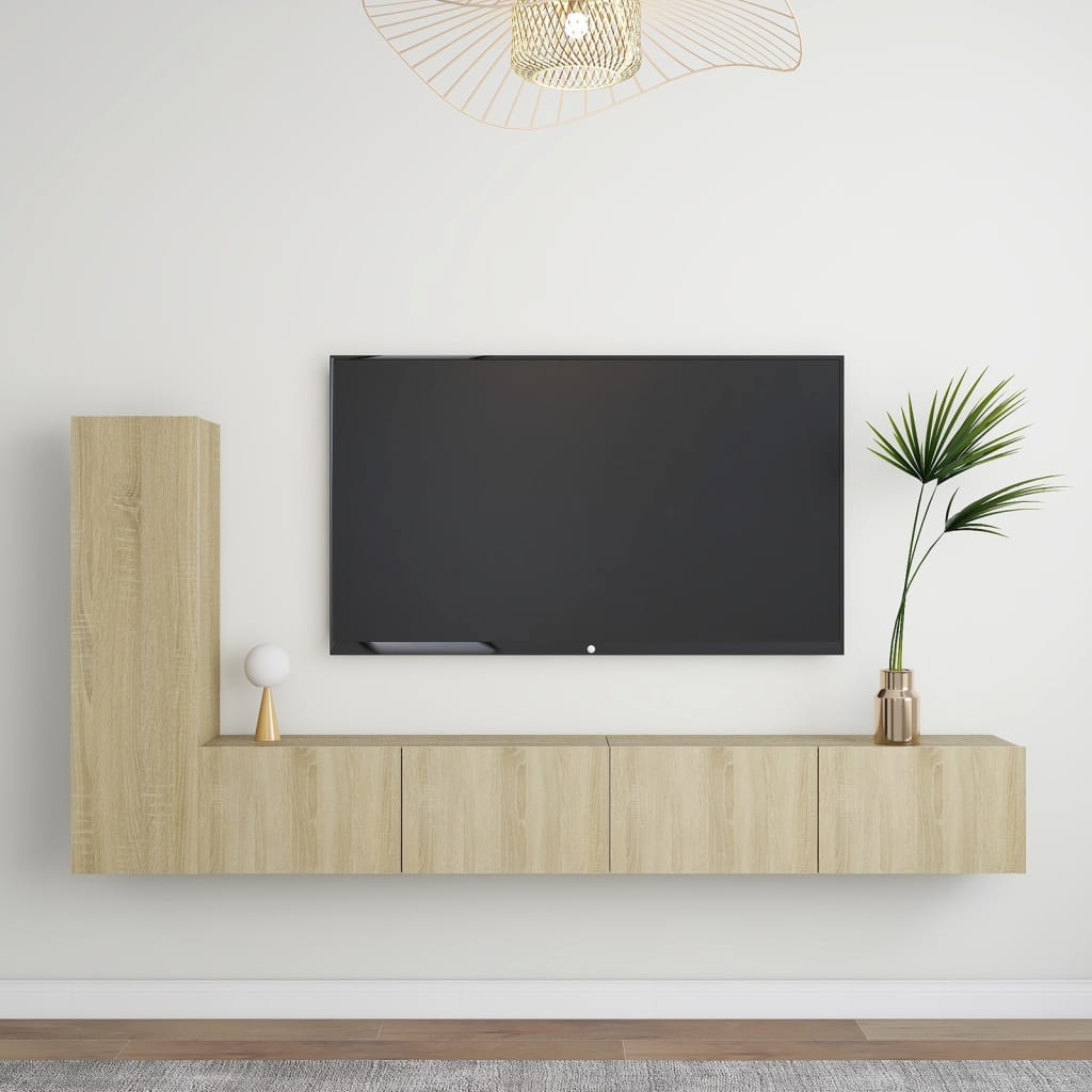 3 Piece TV Cabinet Set Sonoma Oak Engineered Wood - All Things Good