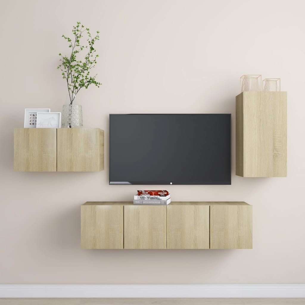 4 Piece TV Cabinet Set Sonoma Oak Engineered Wood - Direct Imports