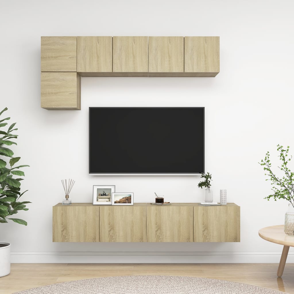 5 Piece TV Cabinet Set Sonoma Oak Engineered Wood - The Home Maker
