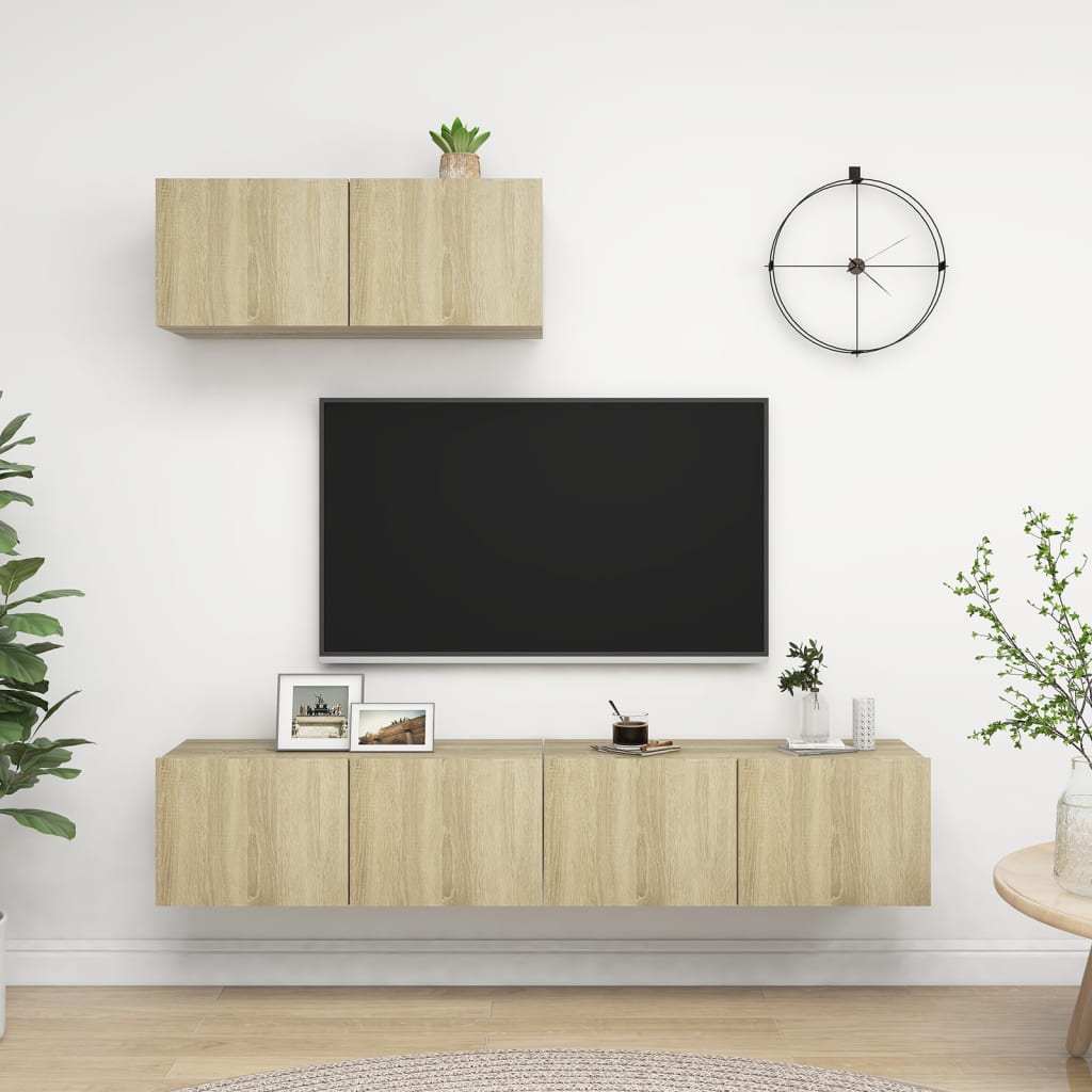 TV Cabinets 3 pcs Sonoma Oak Engineered Wood - Sid & Sam