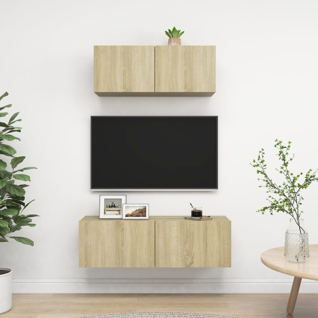 2 Piece TV Cabinet Set Sonoma Oak Engineered Wood - Brittle & Co