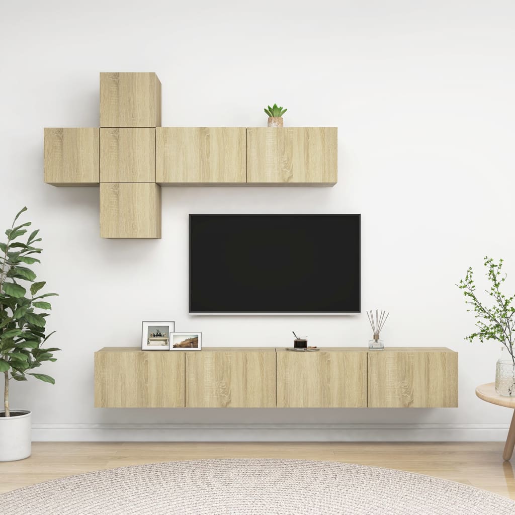 7 Piece TV Cabinet Set Sonoma Oak Engineered Wood - Direct Imports