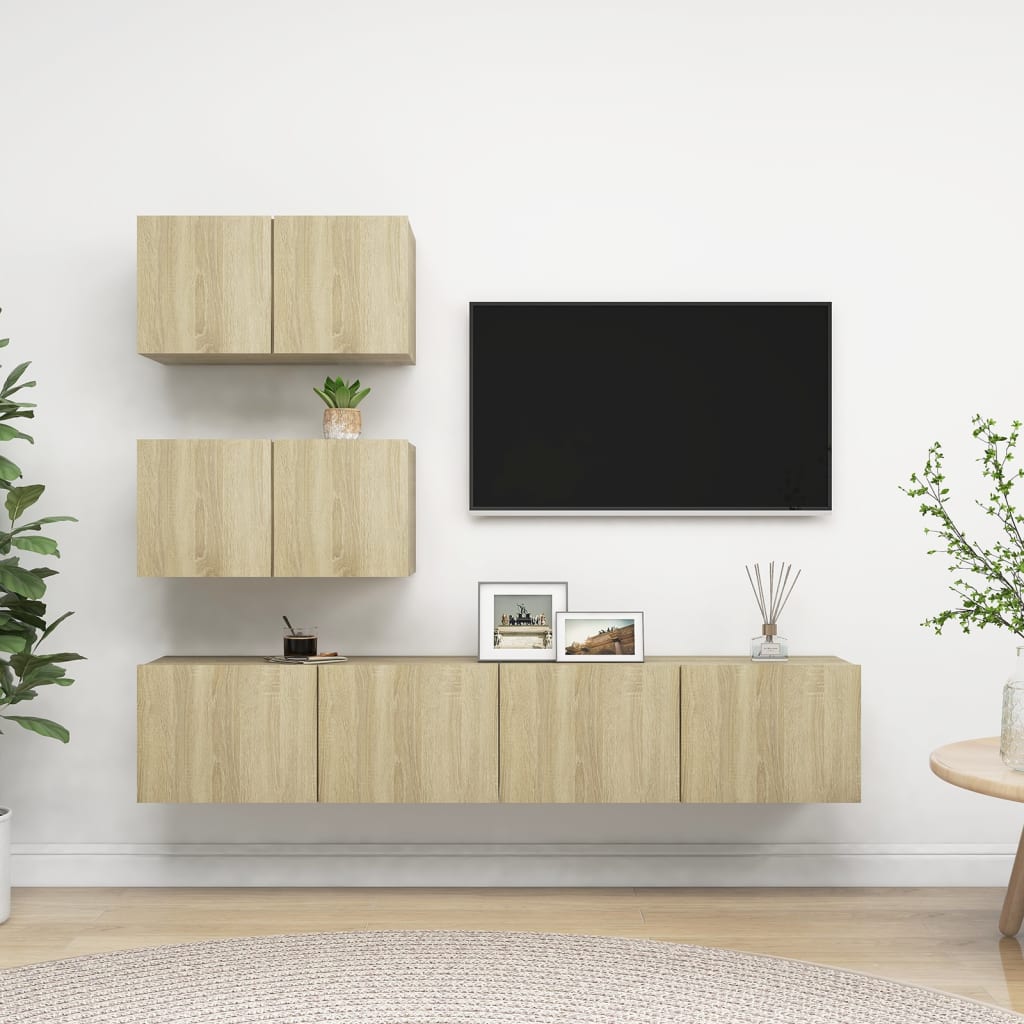 4 Piece TV Cabinet Set Sonoma Oak Engineered Wood - Style and Chic