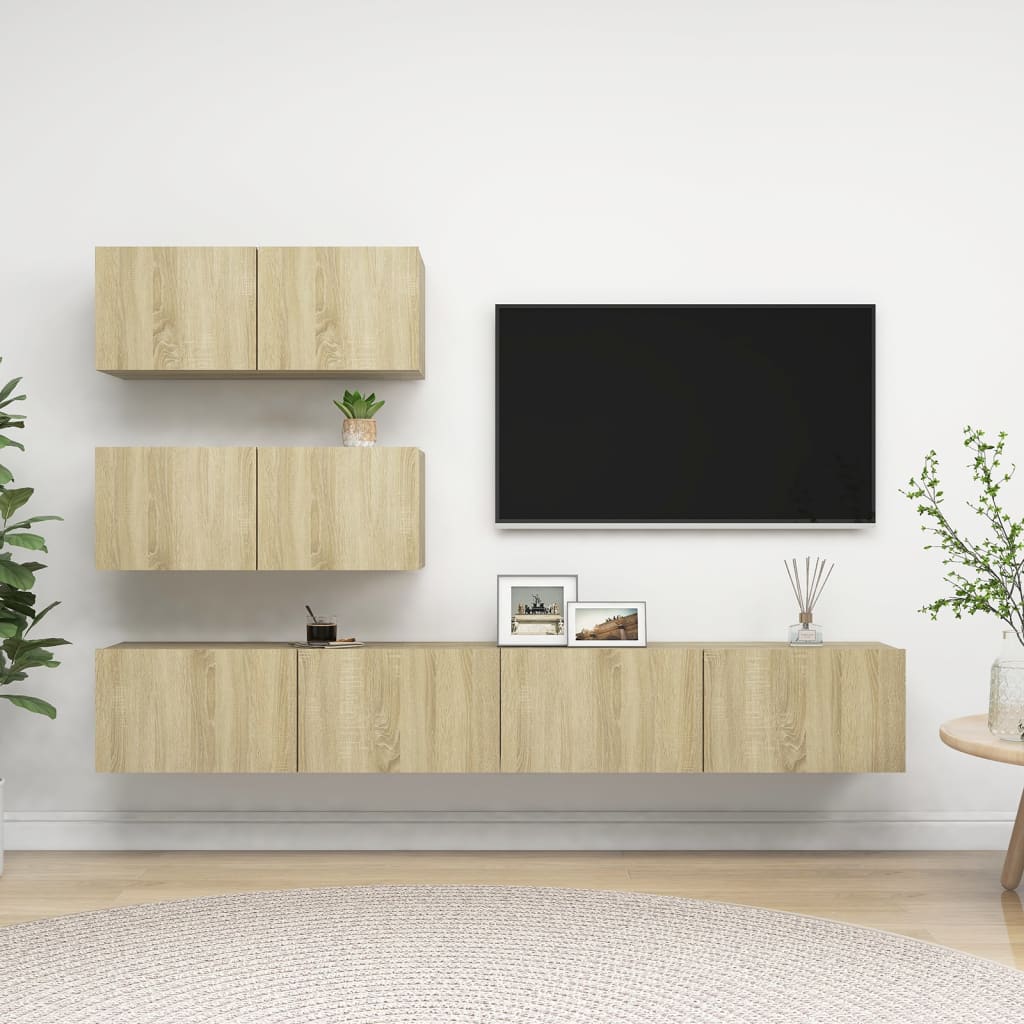 4 Piece TV Cabinet Set Sonoma Oak Engineered Wood - Direct Imports