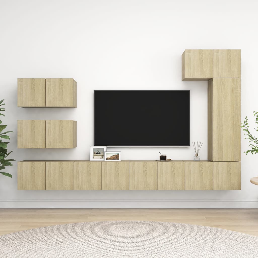 8 Piece TV Cabinet Set Sonoma Oak Engineered Wood - Style and Chic