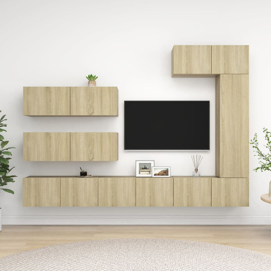 7 Piece TV Cabinet Set Sonoma Oak Engineered Wood - Direct Imports