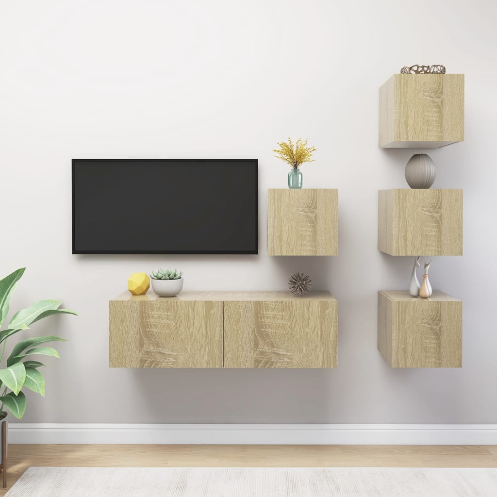 5 Piece TV Cabinet Set Sonoma Oak Engineered Wood - Merkel Designers