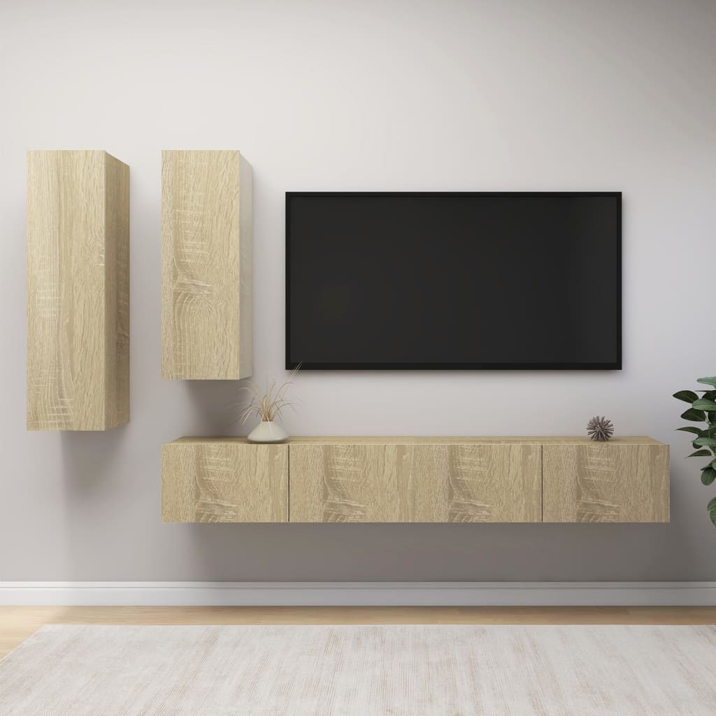 4 Piece TV Cabinet Set Sonoma Oak Engineered Wood - Tyrell & Tyrell