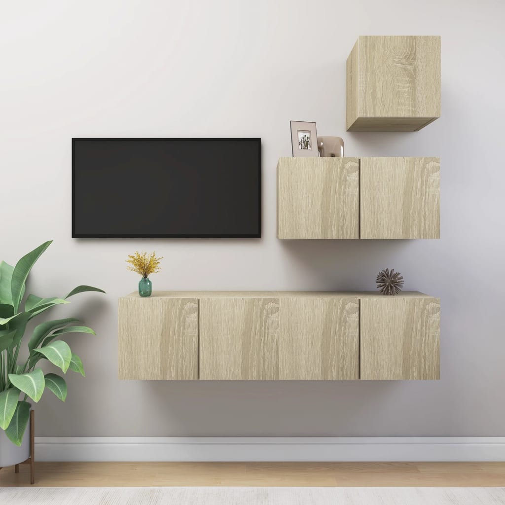 4 Piece TV Cabinet Set Sonoma Oak Engineered Wood - Merlin Deals