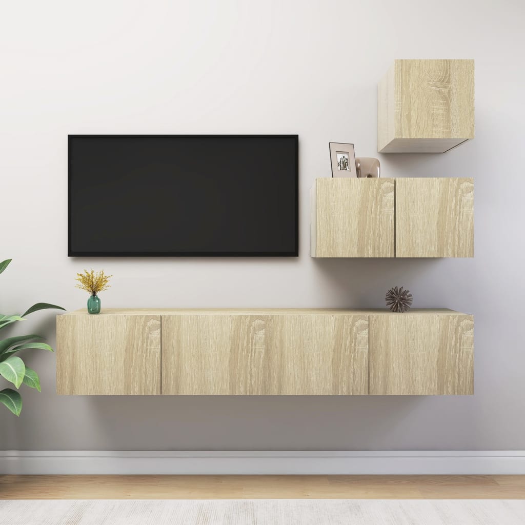 4 Piece TV Cabinet Set Sonoma Oak Engineered Wood - Casper Homes