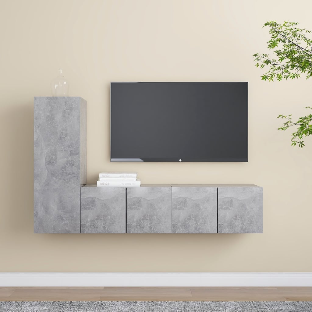 3 Piece TV Cabinet Set Concrete Grey Engineered Wood - All Things Good