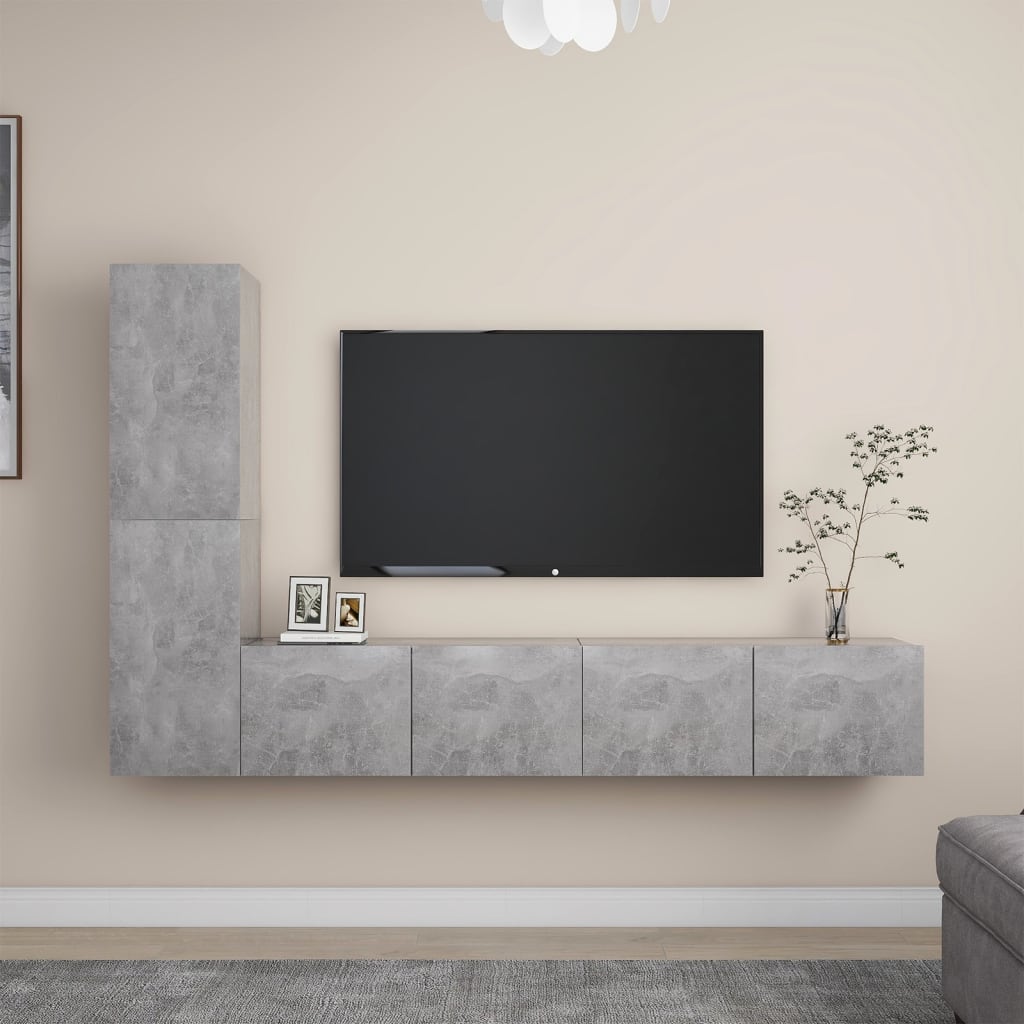 4 Piece TV Cabinet Set Concrete Grey Engineered Wood - Brittle & Co