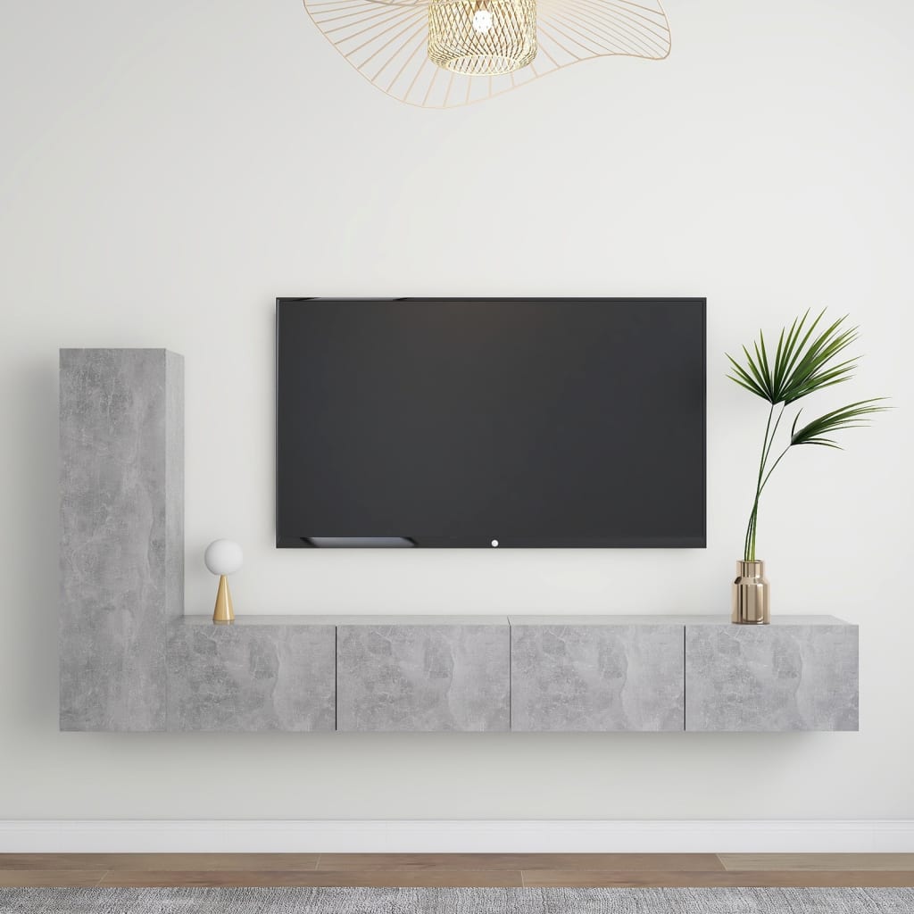3 Piece TV Cabinet Set Concrete Grey Engineered Wood - Brittle & Co
