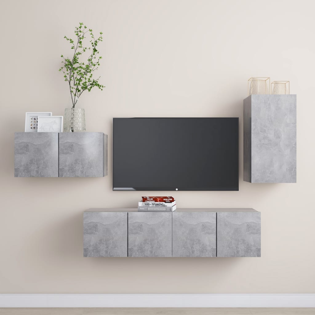 4 Piece TV Cabinet Set Concrete Grey Engineered Wood - Brittle & Co