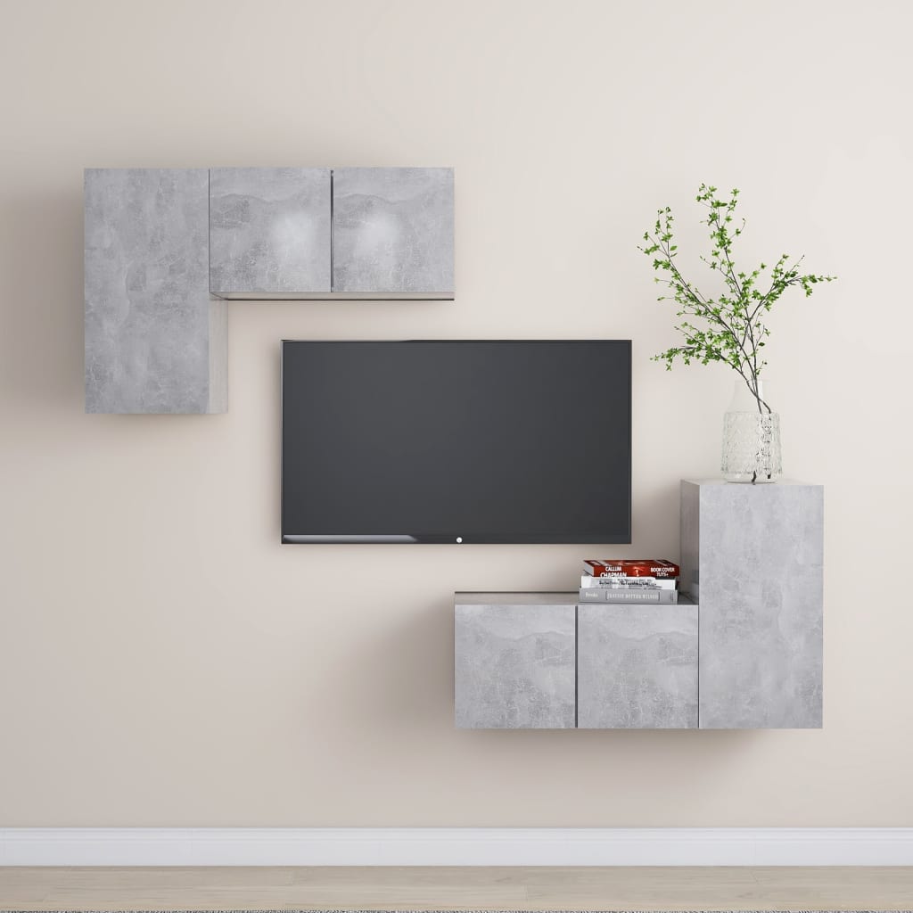 4 Piece TV Cabinet Set Concrete Grey Engineered Wood - Charlotte Dunes