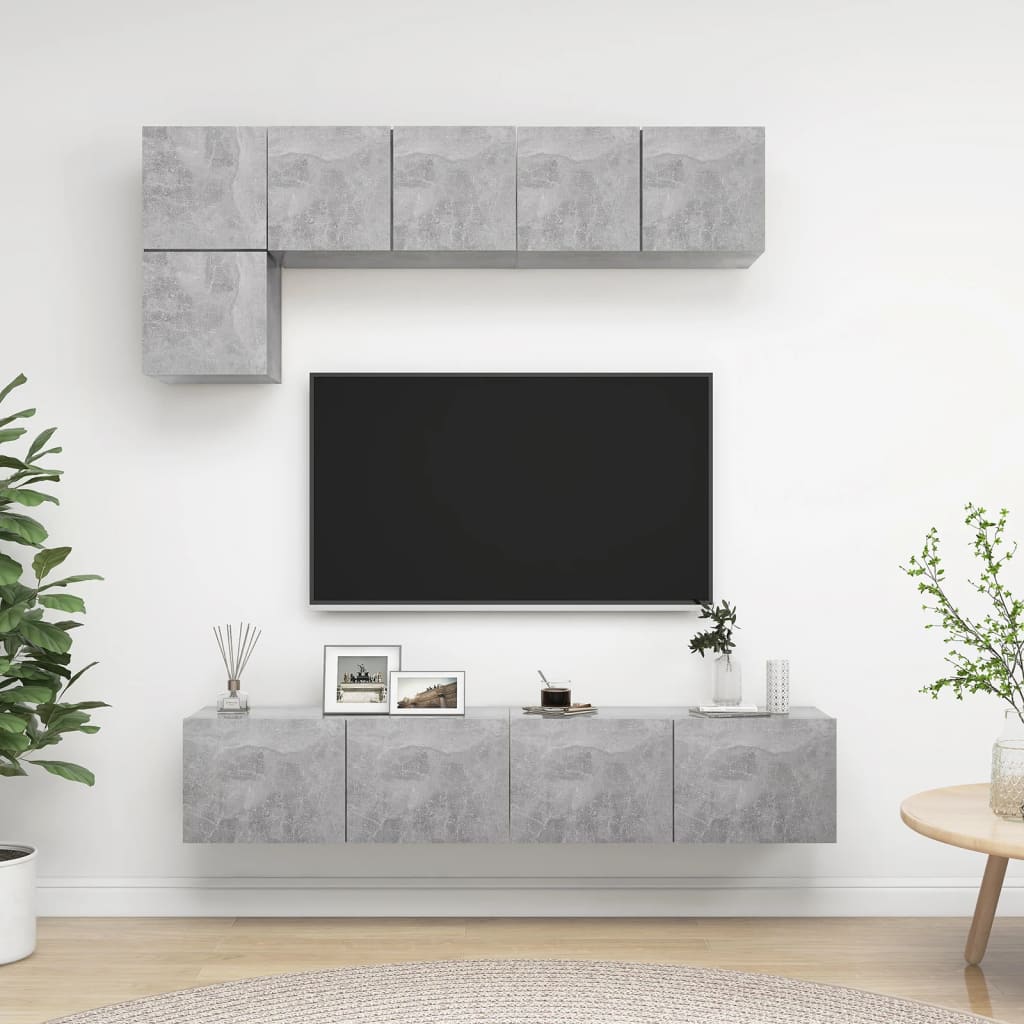 5 Piece TV Cabinet Set Concrete Grey Engineered Wood - Merkel Designers