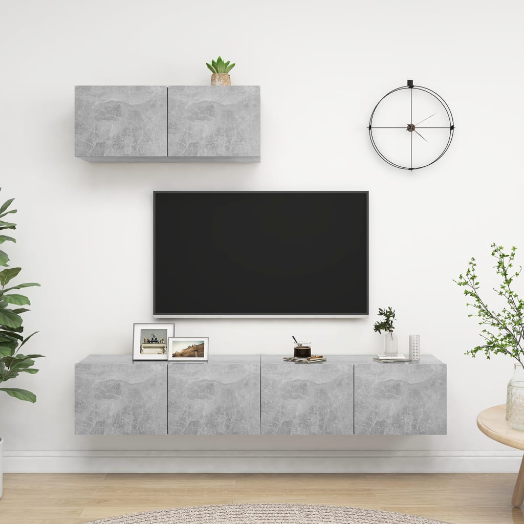 TV Cabinets 3 pcs Concrete Grey Engineered Wood - Millennium Furniture