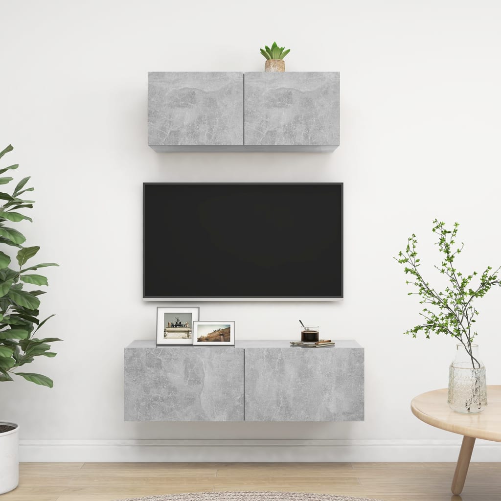 2 Piece TV Cabinet Set Concrete Grey Engineered Wood - Style and Chic