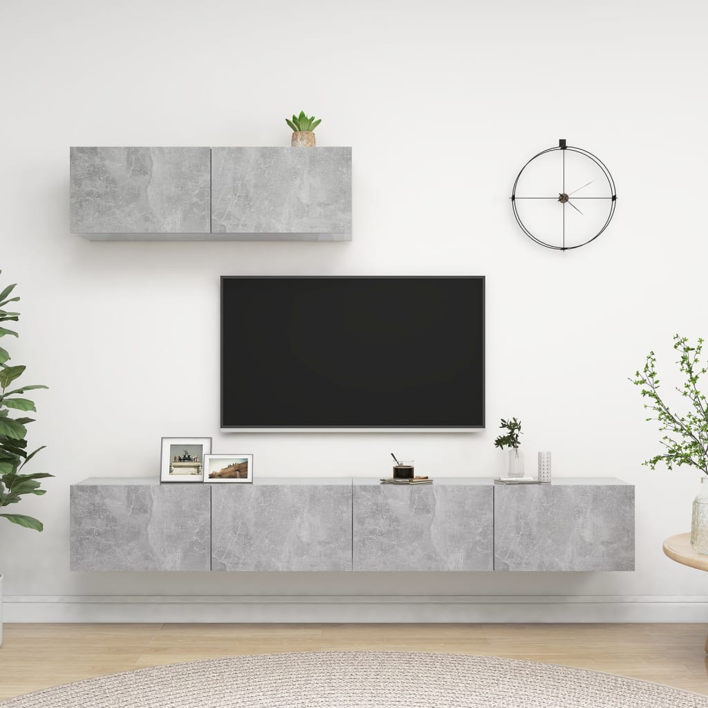 TV Cabinets 3 pcs Concrete Grey Engineered Wood - Millennium Furniture