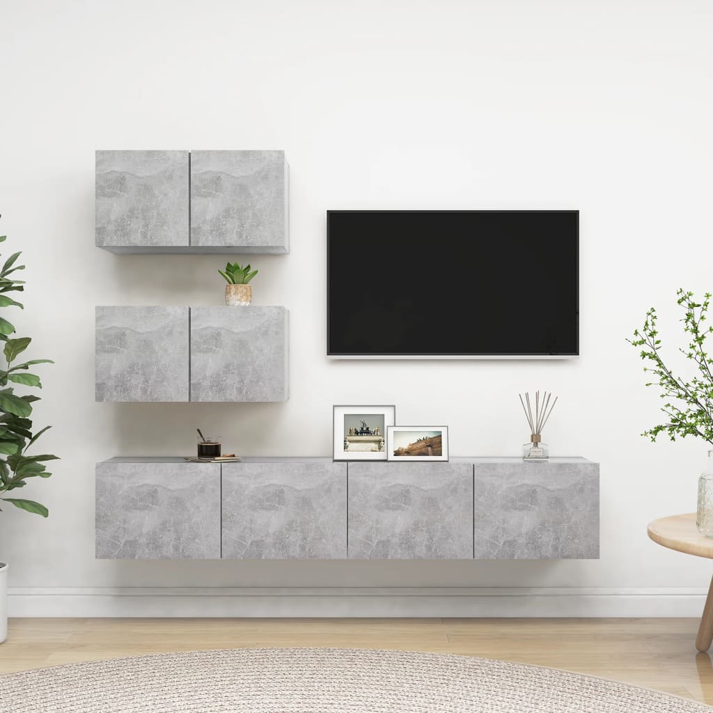 4 Piece TV Cabinet Set Concrete Grey Engineered Wood - Sid & Sam