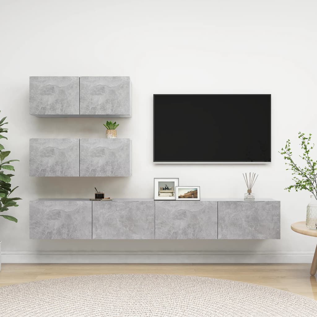 4 Piece TV Cabinet Set Concrete Grey Engineered Wood - Brittle & Co