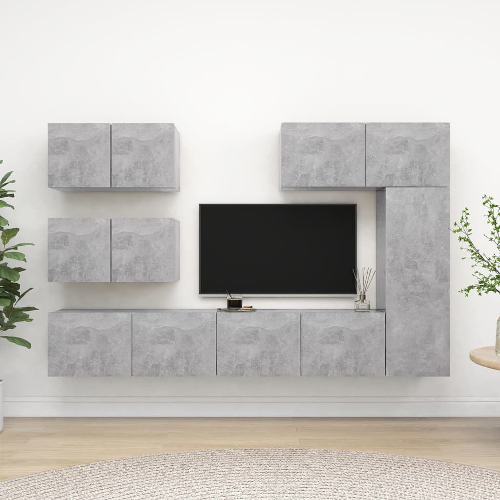 6 Piece TV Cabinet Set Concrete Grey Engineered Wood - Direct Imports