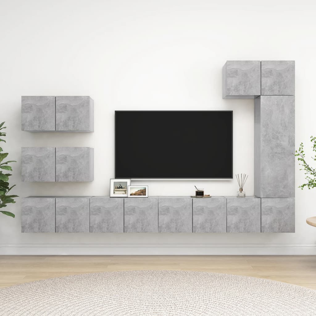 8 Piece TV Cabinet Set Concrete Grey Engineered Wood - Discount Dealers
