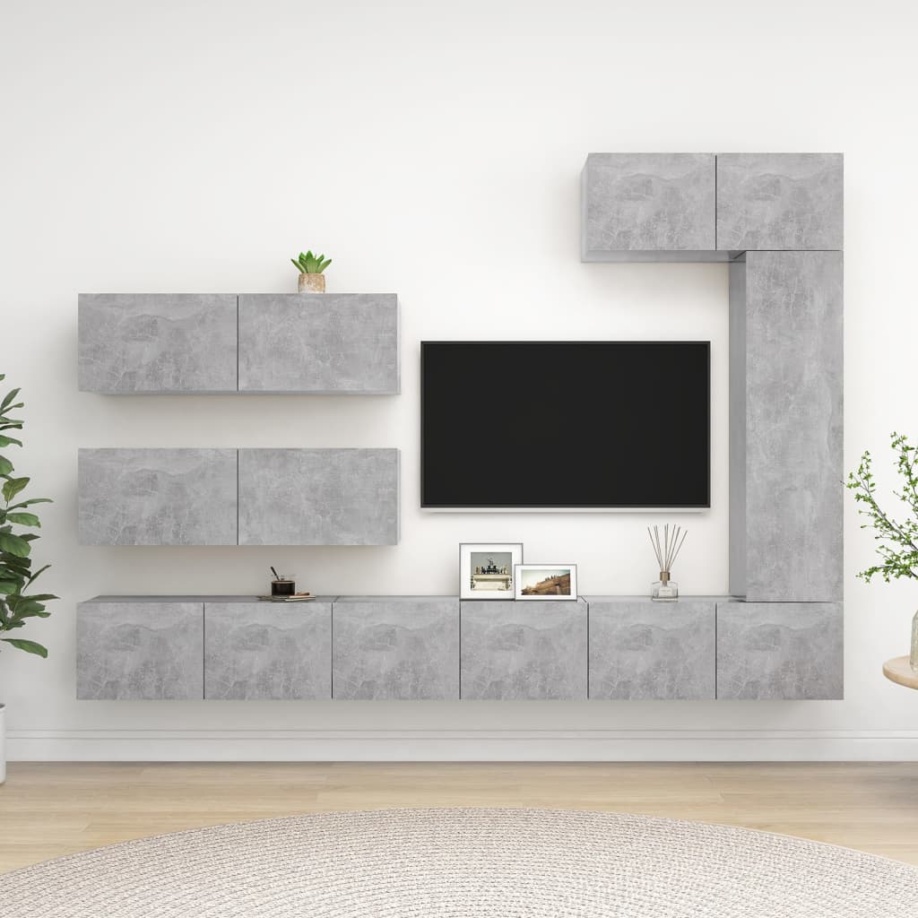 7 Piece TV Cabinet Set Concrete Grey Engineered Wood - All Things Good